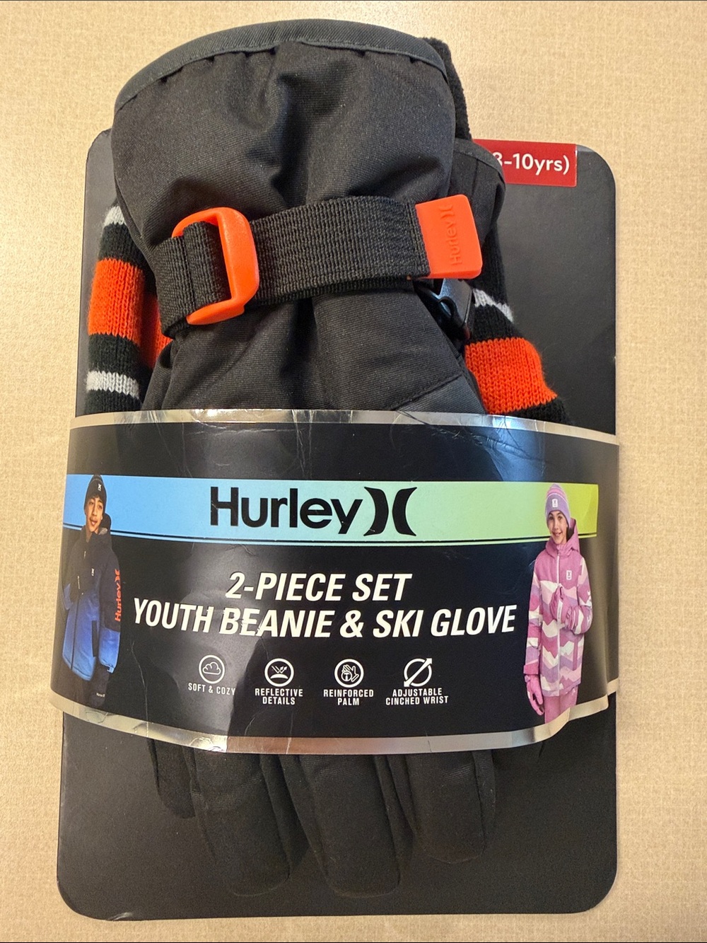 NWT Hurley Youth Black Beanie & Ski Gloves 2-Piece Set Size Medium 8-10yrs